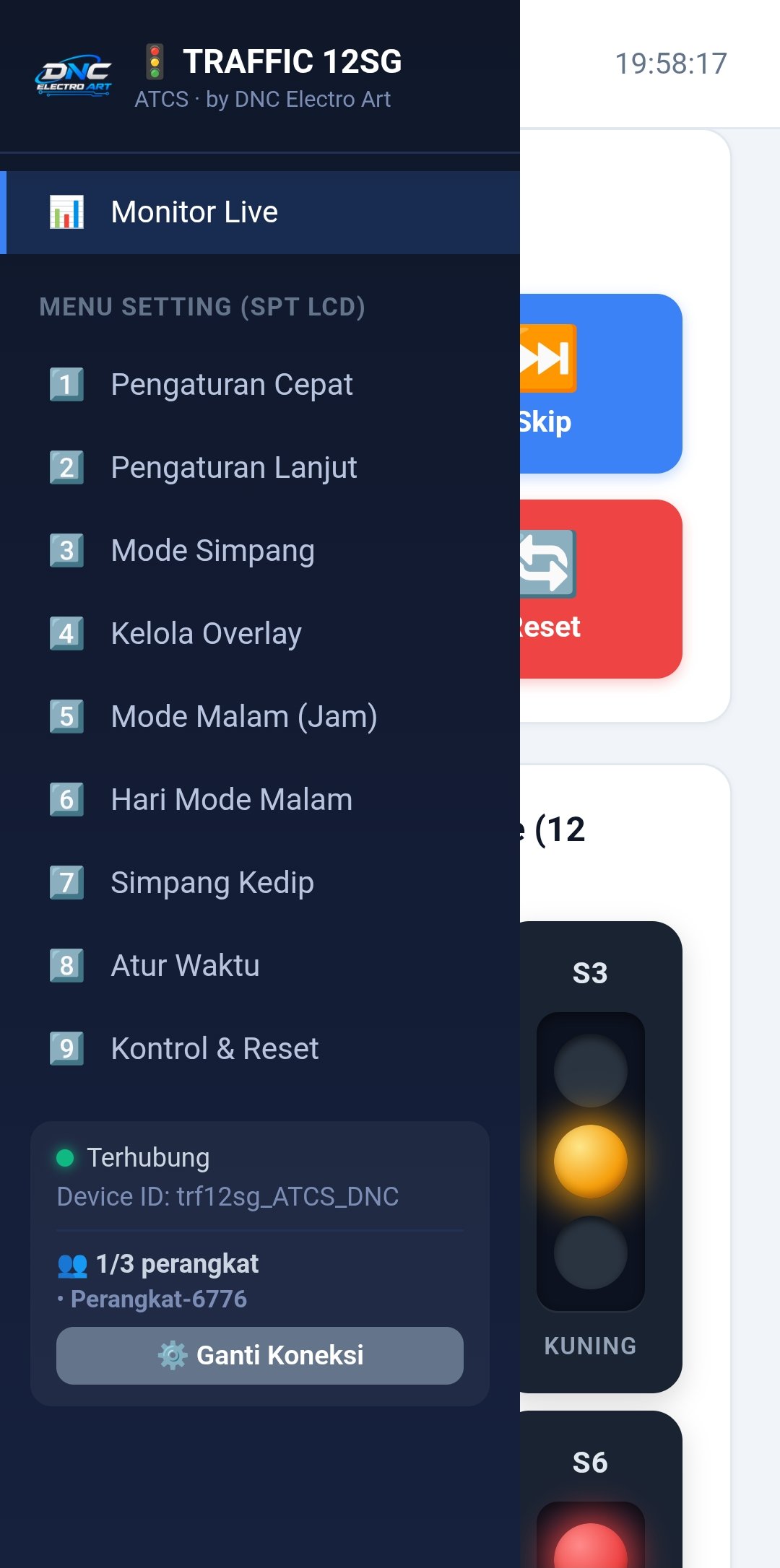 Menu Pengaturan Dashboard (Setting Jarak Jauh)